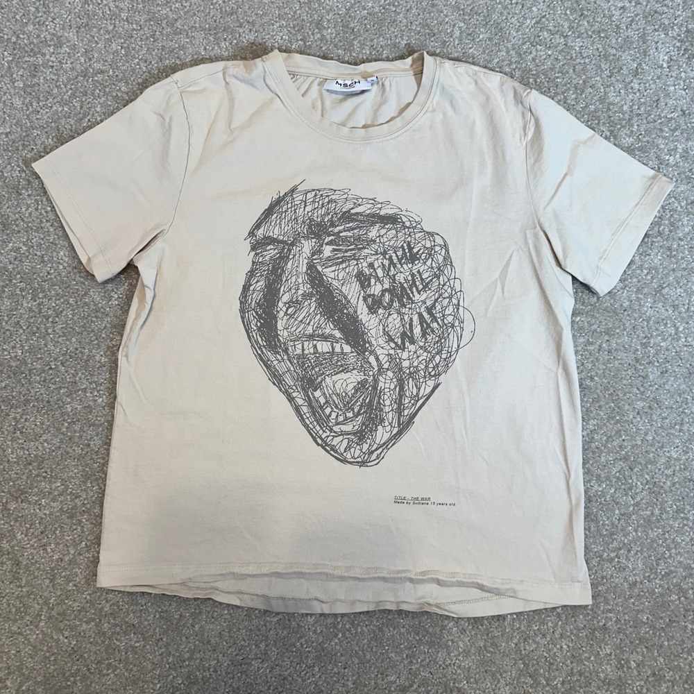 MSCH Copenhagen The War Logan Print Tee Beige Organic Cotton‎ T-Shirt size XS/S